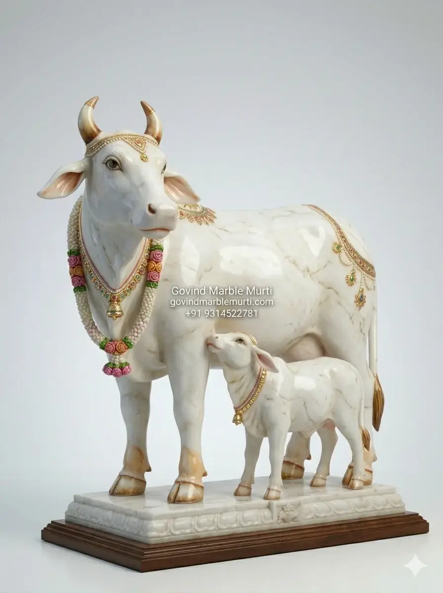 Cow & Calf Marble Statue