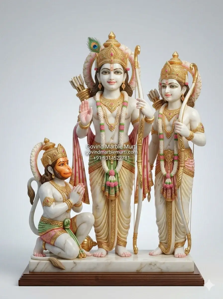 Hanuman With Ram Laxman Marble Statue