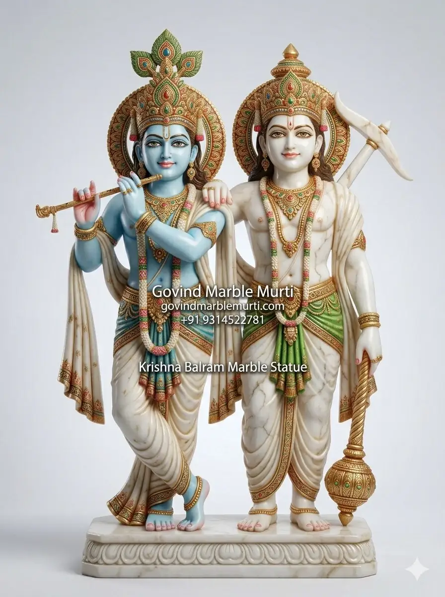 Krishna Balram Marble Statue