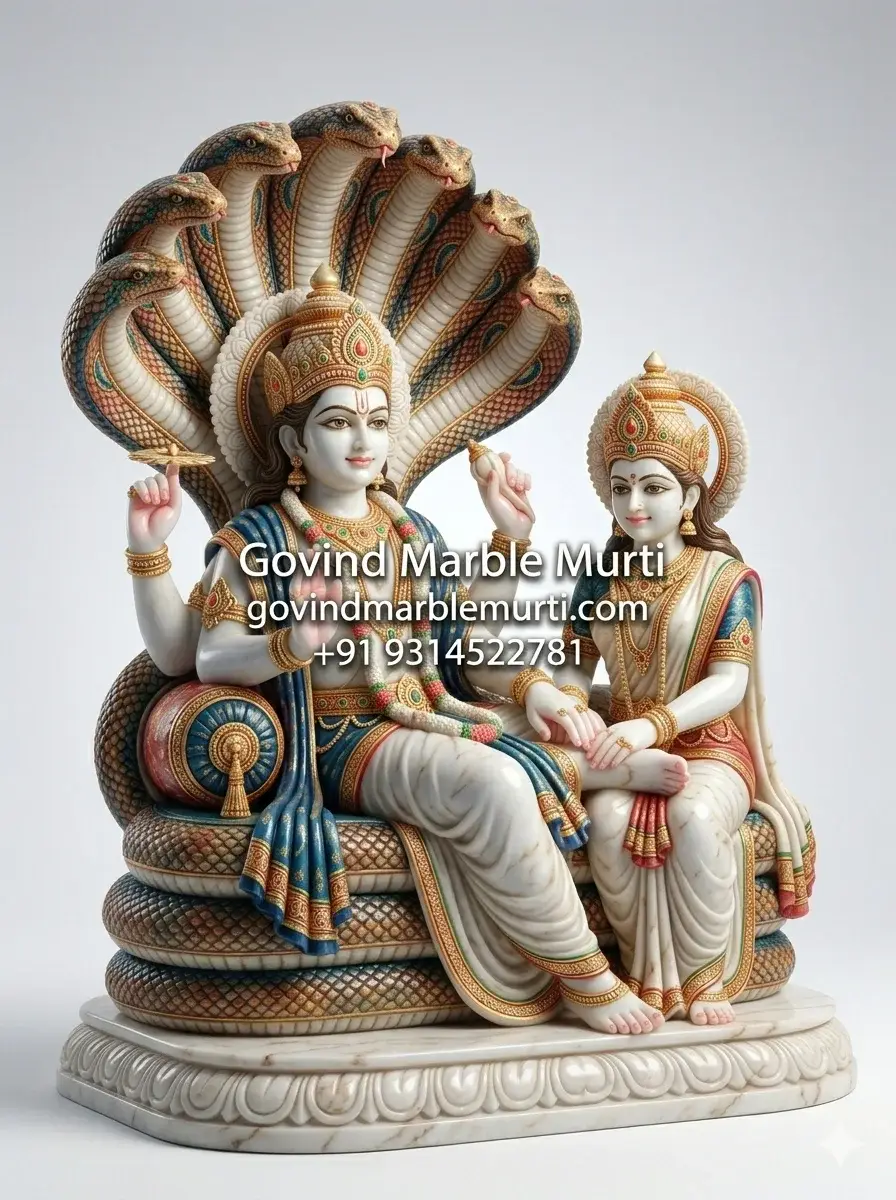 Laxmi Narayan Shesh Shaiya Marble Murti