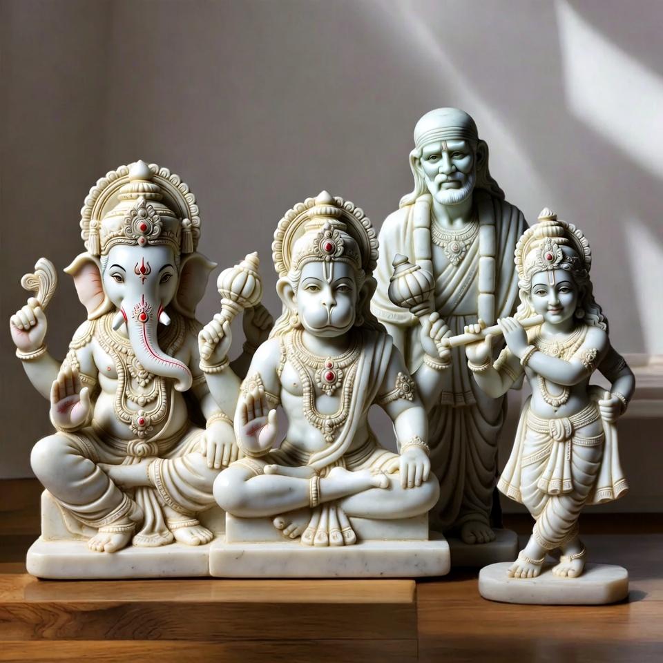 Hand-carved marble deity sculpture — Govind Marble Murti, Jaipur
