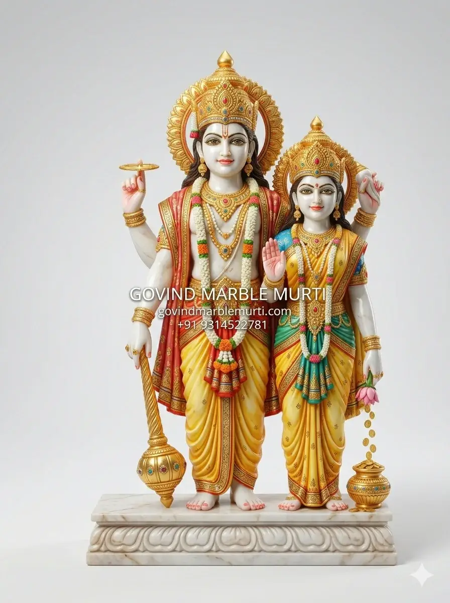 Vishnu Laxmi Marble Statue